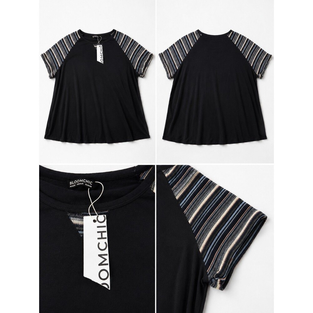 NWT Bloomchic Womens Plus Black Raglan Short Sleeve Round Neck T-Shirt Sz 18-20